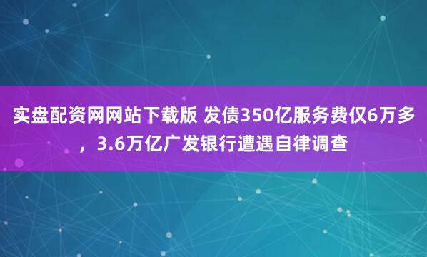 实盘配资网网站下载版 发债350亿服务费仅6万多，3.6万亿广发银行遭遇自律调查